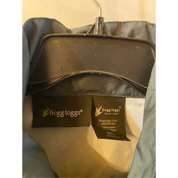 Frogg Toggs M-L Mens rain jacket collar hood blue gray Color Block Nwot - Picture 3 of 9